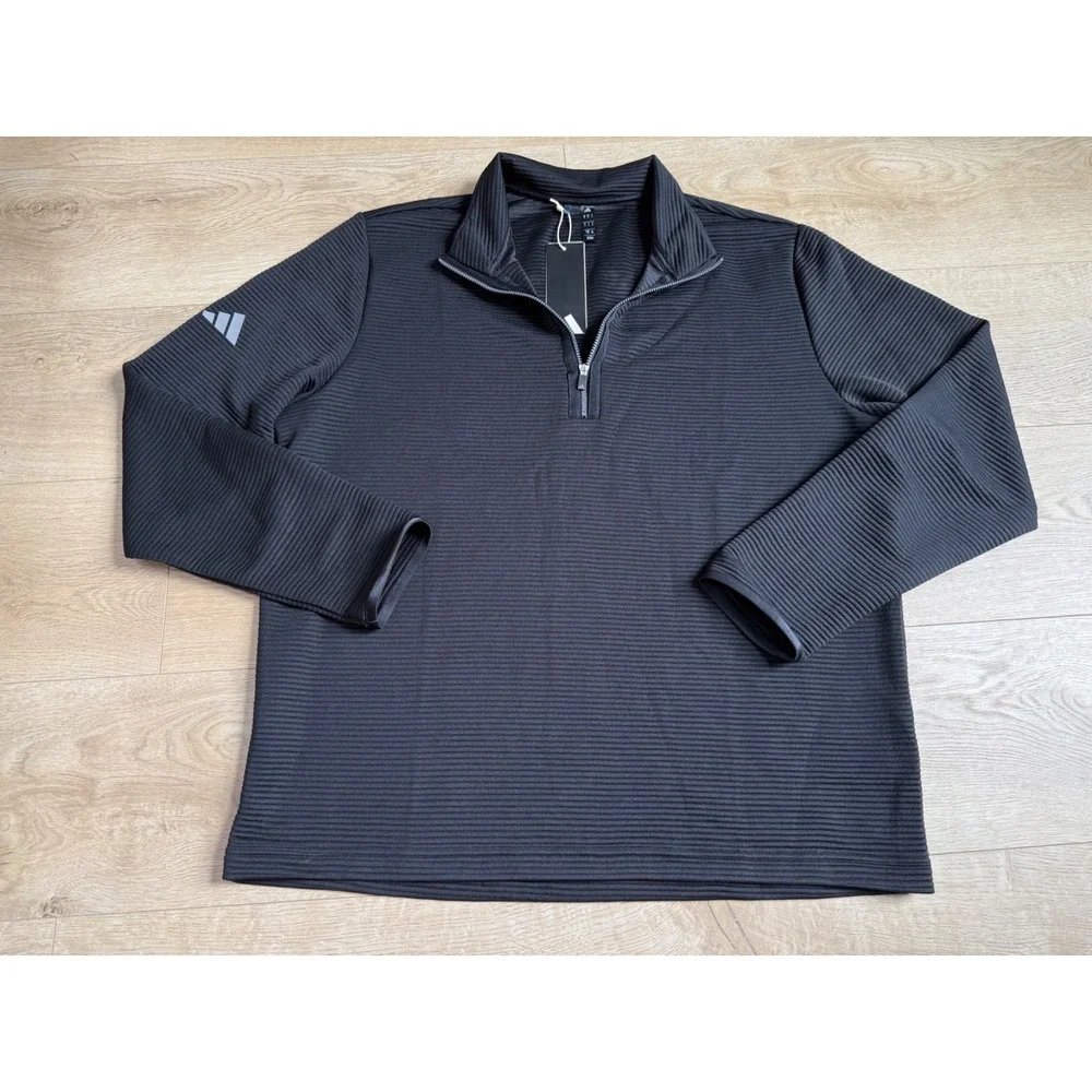 NWT Mens Adidas golf long sleeve ribbed sweatshirt 1/4 quarter zip black L $75